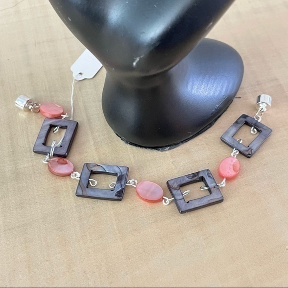 2/$49 Handmade Shell Bracelet Blush Pink & Slate Grey 7.5” Coastal Beach Resort